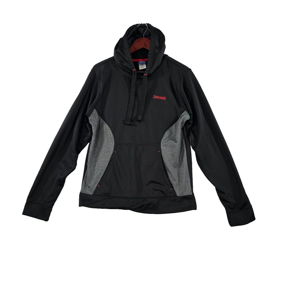 Spalding Mens Hoodie Sweatshirt Pullover Embroidered Logo Pockets‎ Black Gray S